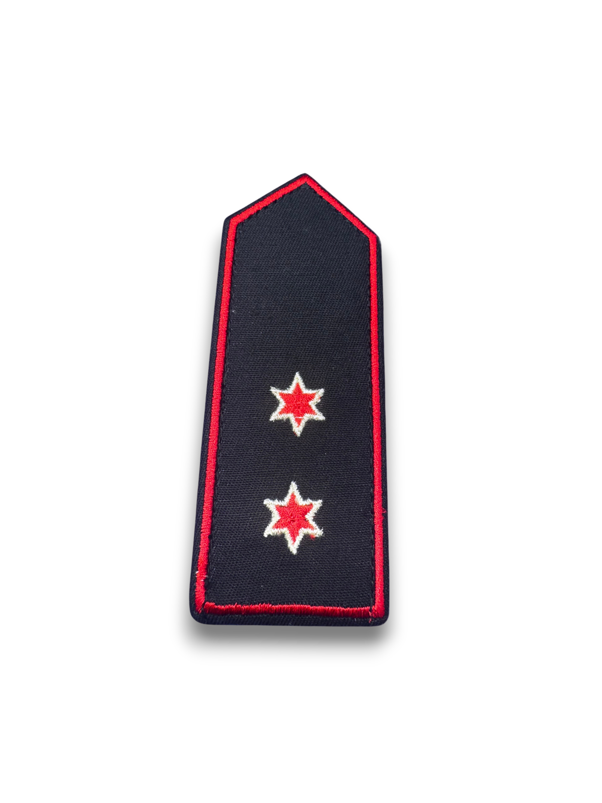 Schulterklappen Oberlöschmeister zwei Sterne in Rot mit silber Rand