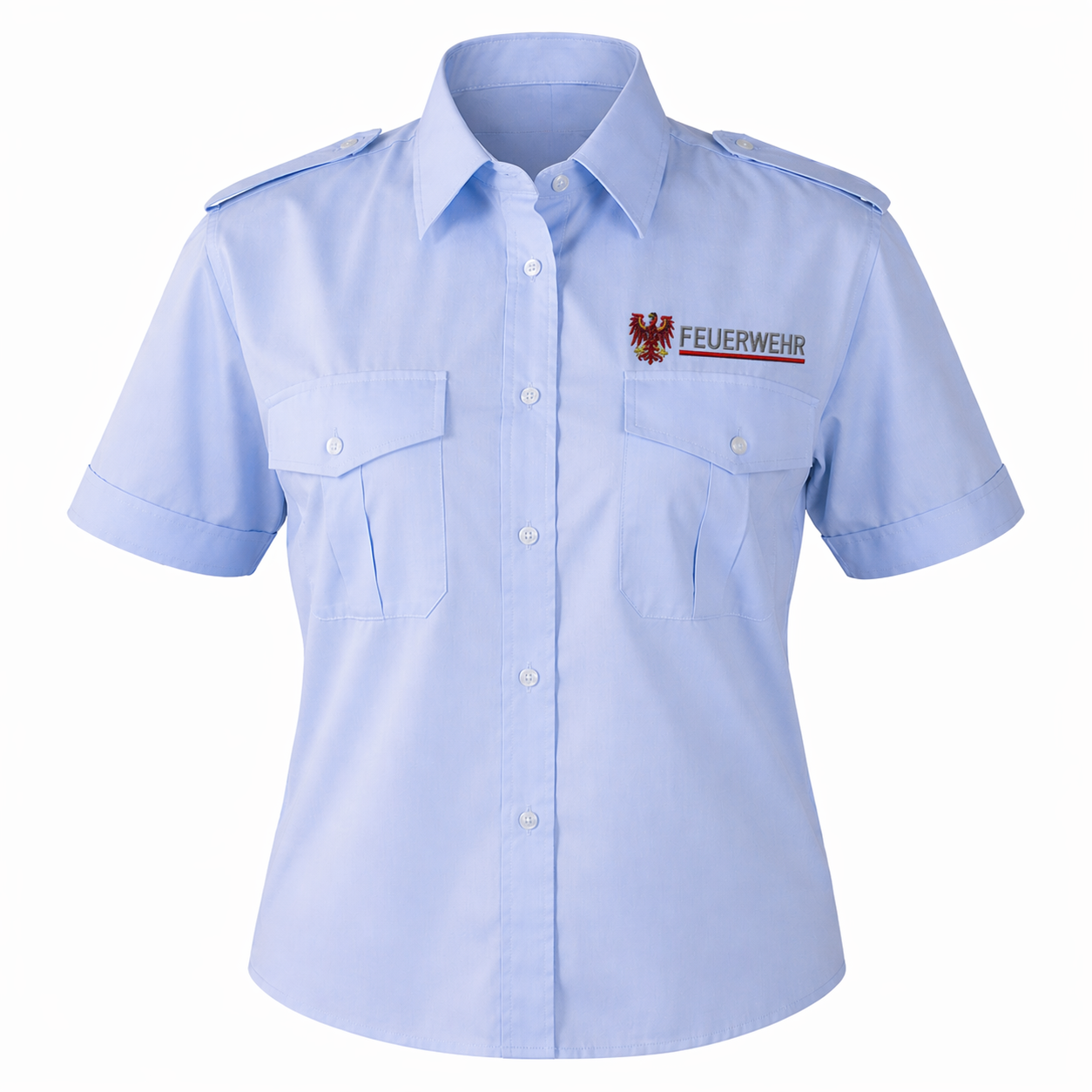 Damenbluse Feuerwehr Brandenburg kurzarm, blau,